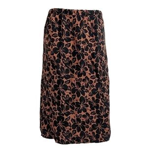 Flora Kung Vintage Silk Pull on Floral Midi Skirt Brown Black Size 14 mid rise
